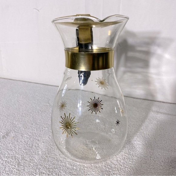 Vintage MCM PYREX Gold Atomic Print Glass Carafe W Lid - Picture 12 of 13